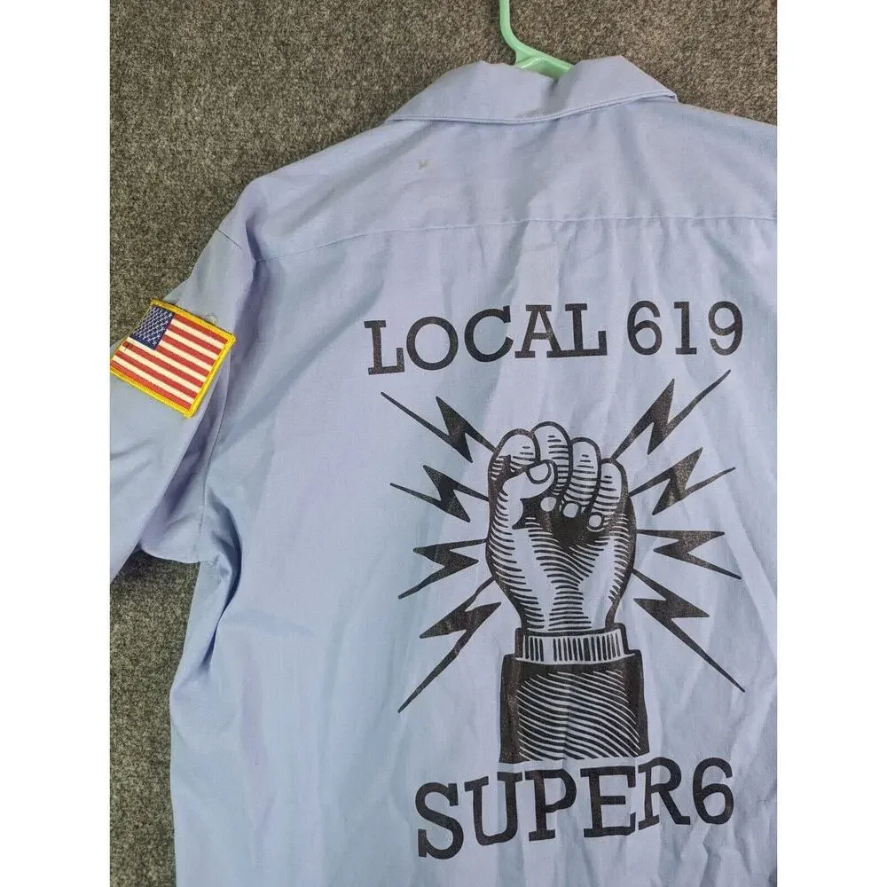 Mens Dickies Short Sleeve Industrial Work Shirt Ls535lw Blue M Patches And Vinyl